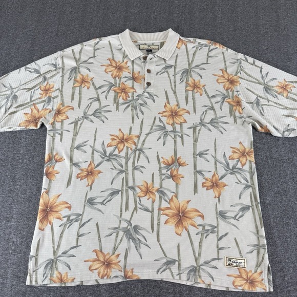 Tommy Bahama Other - Tommy Bahama Polo Shirt Mens XL Silk Blend Hawaiian Floral Bamboo Beige